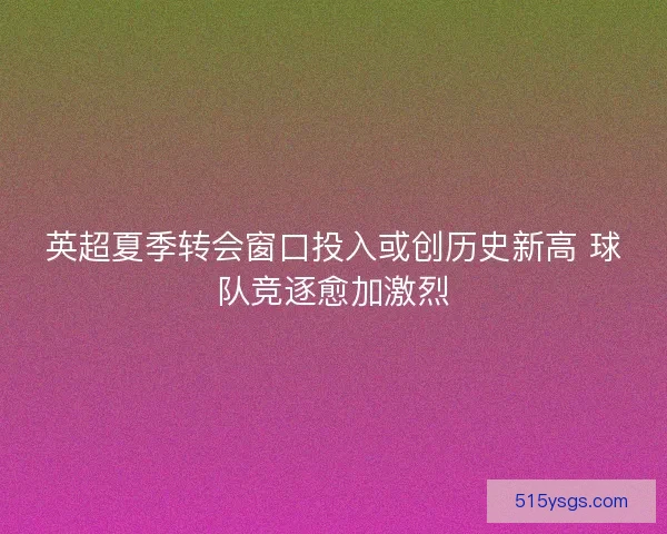 英超夏季转会窗口投入或创历史新高 球队竞逐愈加激烈