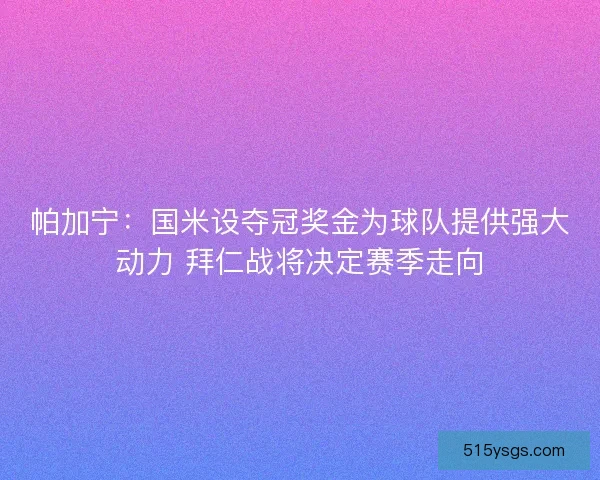 帕加宁：国米设夺冠奖金为球队提供强大动力 拜仁战将决定赛季走向