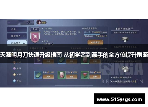 天涯明月刀快速升级指南 从初学者到高手的全方位提升策略
